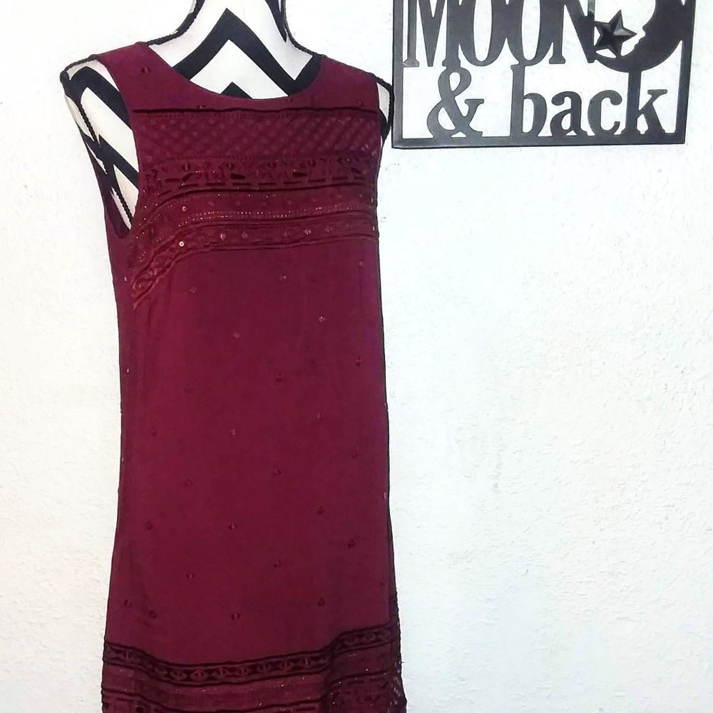 Chelsea & Violet Sleeveless Burgundy Fringe Dress